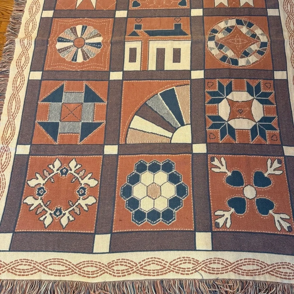 Vtg tapestry throw blanket blue & pink Cottagecore Grannycore 48.5